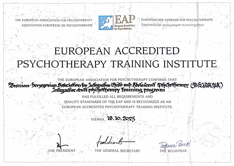 EAP Akreditacija za integrativnu psihoterapiju